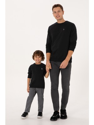 U.S. Polo Assn. Erkek Çocuk Siyah Basic Bisiklet Yaka Sweatshirt 50313832-VR046