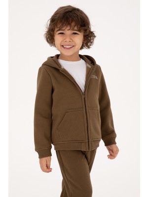U.S. Polo Assn. Erkek Çocuk Haki Fermuarlı Kapüşonlu Sweatshirt 50313852-VR027