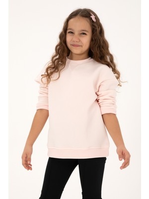U.S. Polo Assn. Kız Çocuk Açık Pembe Şardonlu Bisiklet Yaka Basic Sweatshirt 50316810-VR078