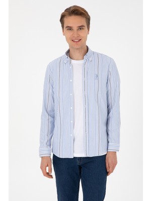U.S. Polo Assn. Erkek  Beyaz Çizgili Uzun Kollu Açık Mavi Gömlek 50316573-VR003