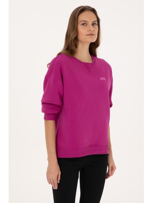 U.S. Polo Assn. Kadın Fuşya Şardonlu Bisiklet Yaka Basic Sweatshırt 50313586-VR023