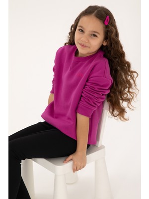 U.S. Polo Assn. Kız Çocuk Fuşya Şardonlu Bisiklet Yaka Basic Sweatshirt 50316810-VR023