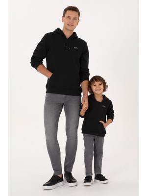 U.S. Polo Assn. Erkek Regular Fit Kapüşonlu Şardonlu Siyah Basic Sweatshirt 50315582-VR046