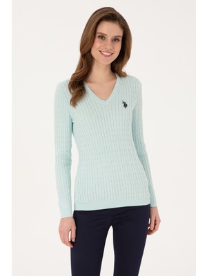 U.S. Polo Assn. Kadın Mint V Yaka Basic Kazak 50313625-VR253