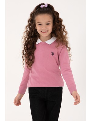 U.S. Polo Assn. Kız Çocuk Pembe Bisiklet Yaka Basic Kazak 50316808-VR167
