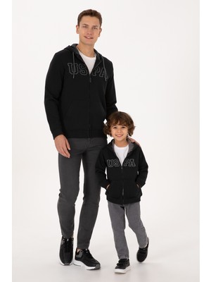 U.S. Polo Assn. Erkek Çocuk Siyah Fermuarlı Kapüşonlu Sweatshirt 50313844-VR046
