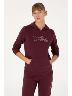 U.S. Polo Assn. Kadın Bordo Şardonlu Kapüşonlu Basic Sweatshirt 50313566-VR177