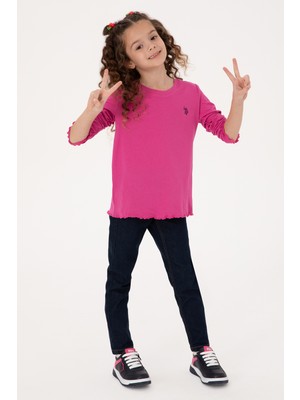 U.S. Polo Assn. Kız Çocuk Pembe Bisiklet Yaka Basic Sweatshirt 50317908-VR041