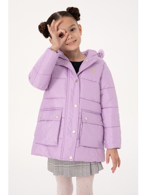 U.S. Polo Assn. Kız Çocuk Lila Kapüşonlu Şişme Mont 50313156-VR034
