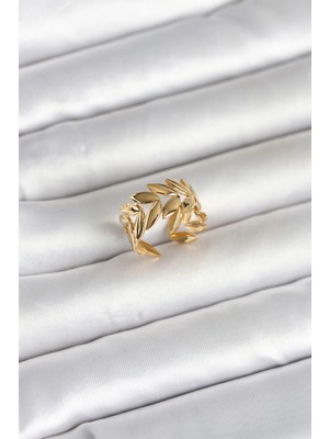 Nacario Mey Ithalat® 316L Çelik Gold Renk Başak Figür Kadın Yüzük