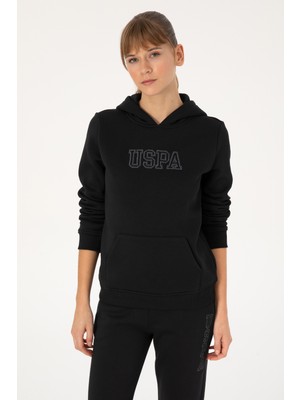 U.S. Polo Assn. Kadın Siyah Şardonlu Kapüşonlu Basic Sweatshirt 50313566-VR046