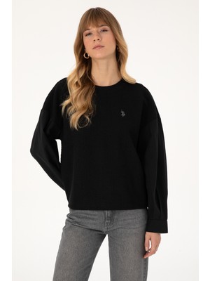 U.S. Polo Assn. Kadın Siyah Düz Yaka Sweatshirt Kolsuz Tek Cepli Günlük Kullanım İçin 50309052-VR046