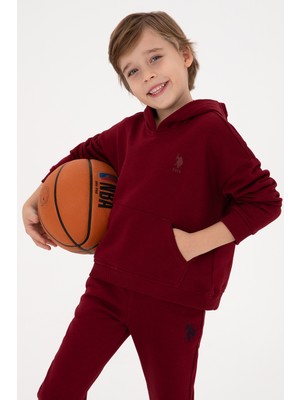 U.S. Polo Assn. Erkek Çocuk Bordo Kapüşonlu Basic Sweatshirt 50313941-VR014
