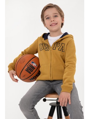 U.S. Polo Assn. Erkek Çocuk Hardal Fermuarlı Kapüşonlu Sweatshirt 50313844-VR151