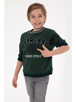U.S. Polo Assn. Erkek Çocuk Koyu Yeşil Bisiklet Yaka Şardonlu Sweatshirt 50308542-VR079