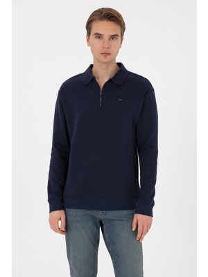 U.S. Polo Assn. Erkek Comfort Fit Yarım Fermuarlı Lacivert Sweatshirt 50316484-VR033