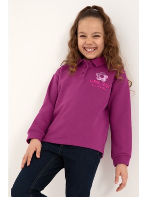 U.S. Polo Assn. Kız Çocuk Menekşe Sweatshirt Kolsuz Düz Yaka Orta Kalınlık Tek Cepli
