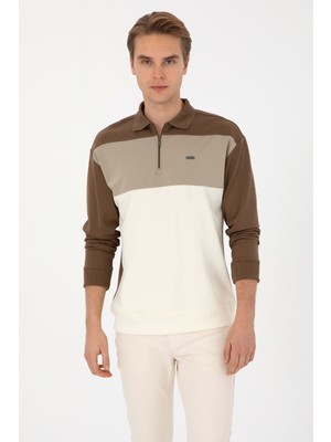 U.S. Polo Assn. Erkek Comfort Fit Yarım Fermuarlı Haki Sweatshirt 50315521-VR027