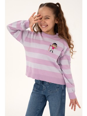 U.S. Polo Assn. Kız Çocuk Lila Çizgili Bisiklet Yaka Kazak 50316302-VR034