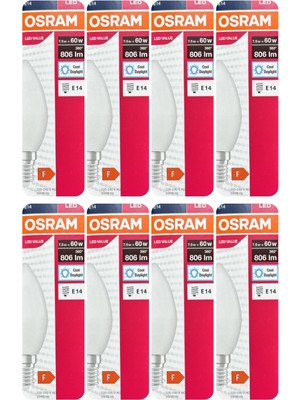 Avarson (8 Adet) Ledvance 7,5W Beyaz Işık (6500K) E14 Duylu (Ince Duy) LED Ampul