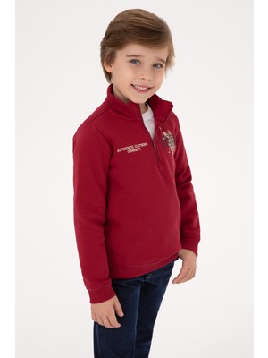 U.S. Polo Assn. Erkek Çocuk Koyu Frambuaz Şardonlu Yarım Fermuarlı Sweatshirt 50315815-VR104