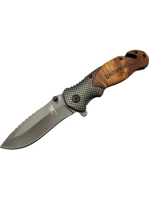 Die Grup X50 Kahverengi Kurtarma / Kamp Çakısı 20,5cm- Yarı Otomatik, Kemerlikli, Ahşap Sap, Cam Kır