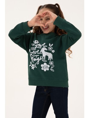 U.S. Polo Assn. Kız Çocuk Koyu Yeşil Bisiklet Yaka Sweatshirt 50317922-VR079