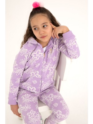 U.S. Polo Assn. Kız Çocuk Lila Kapüşonlu Fermuarlı Çiçekli Sweatshirt 50317959-VR034