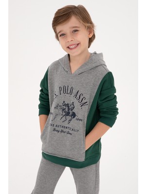U.S. Polo Assn. Erkek Çocuk Gri Melanj Kapüşonlu Sweatshirt 50316623-VR086