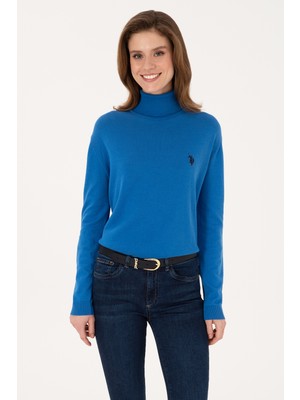 U.S. Polo Assn. Kadın Mavi Boğazlı Basic Kazak 50313621-VR251