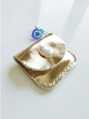 VİP GİFT Bebek Cevşen Dualı Kolye Muska Hakiki Deri El Yapımı Altın Rengi Aynalı