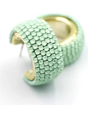 Die Grup Taşlı Halka Küpe - Yeşil