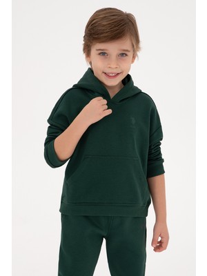 U.S. Polo Assn. Erkek Çocuk Koyu Yeşil Kapüşonlu Basic Sweatshirt 50313941-VR079