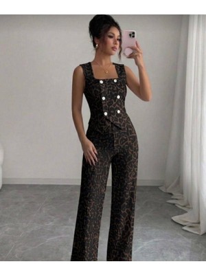 Kadın Düğmeli Bürümcük Kumaş Takım