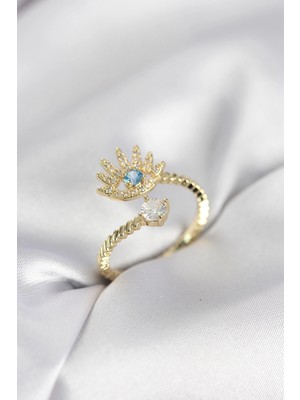 Nacario Mey Ithalat® Gold Renk Göz Model Zirkon Taşlı Kadın Yüzük