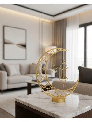 Nacario Mey Ithalat® 3D Hilal Cami Dekor Özel Baskı 20X20 cm Şık Masa Üstü
