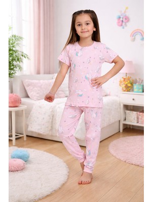 Fide Kids Kız   Çocuk  Gökkuşağı  Desen   Kısakollu  Takım