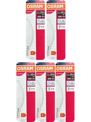 Avarson (5 Adet) Ledvance 7,5W Beyaz Işık (6500K) E14 Duylu (Ince Duy) LED Ampul