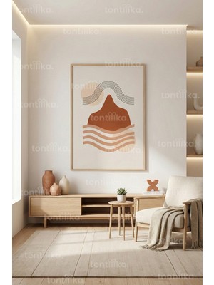 Tontilika Toprak Tonlarında Soyut Minimal Formlar Dekoratif Ahşap Çerçeveli Tablo – Modern Duvar Dekoru