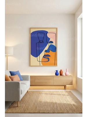 Tontilika Soyut Çizgi Yüz Dekoratif Ahşap Çerçeveli Tablo – Modern Minimal Tema