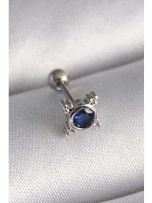 Nacario Mey Ithalat® 316L Çelik Gümüş Renk Mavi Zirkon Taşlı Tragus Piercing