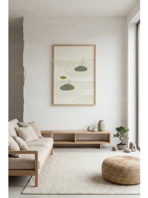 Tontilika Zen Bahçe Minimal Dekoratif Ahşap Çerçeveli Tablo – Japandi Modern Duvar Dekoru