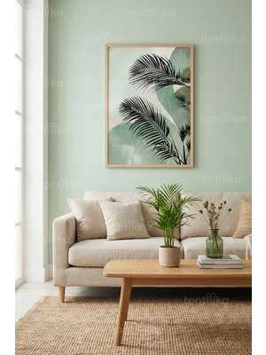 Tontilika Tropikal Yaprak Illüstrasyonu Dekoratif Ahşap Çerçeveli Tablo – Bitki ve Çiçek Tema