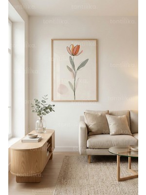 Tontilika Soft Minimal Çiçek Illüstrasyonu Dekoratif Ahşap Çerçeveli Tablo – Bitki ve Çiçek Tema