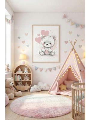 Tontilika Kalpli Sevimli Ayıcık Dekoratif Ahşap Çerçeveli Tablo – Çocuk Odası Duvar Dekoru