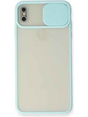 Nacario Mey Ithalat®   iPhone Xs Max Kılıf Palm Buzlu Kamera Sürgülü Silikon - Turkuaz