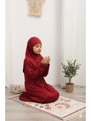 Defka Kız Çocuk Tek Parça Namaz Elbisesi - Fermuar Detaylı ve Hazır Başörtülü