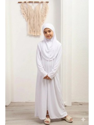 Defka Kız Çocuk Tek Parça Namaz Elbisesi - Fermuar Detaylı ve Hazır Başörtülü