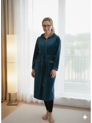 Defka Pamuklu Sonbahar Kışlık Kumaş Cepli Kadın Sabahlık Gecelik