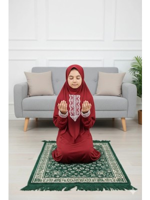 Defka Kendinden Başörtülü Kız Çocuk Namaz Elbisesi Düz Renk